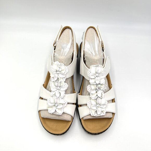 Clarks Womens Size 8.5 Merliah Sheryl White Leather Floral Wedge Sandals Shoes - Picture 3 of 14